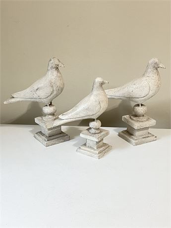 Set Of 3 Wooden Birds On A Stand