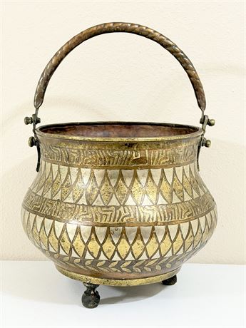 Copper Handled Pot With Silver & Brass Inlaid Theme