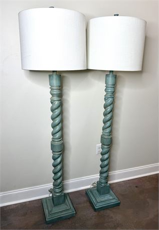 Set of 2 Distressed Blue Twisted Stem Floor Lamps