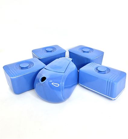 Blue Hall China Teapot and Canister Set