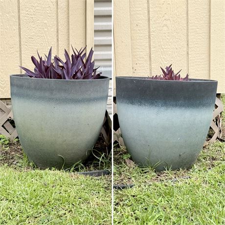 Pair (2) ~ 16” Grey Planters With Purple Hearts