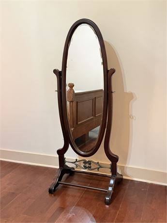Solid Wood Full Length Floor Beveled Oval Mirror