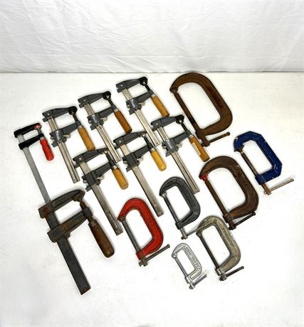 Lot of 15 Small Clamps and C Clamps