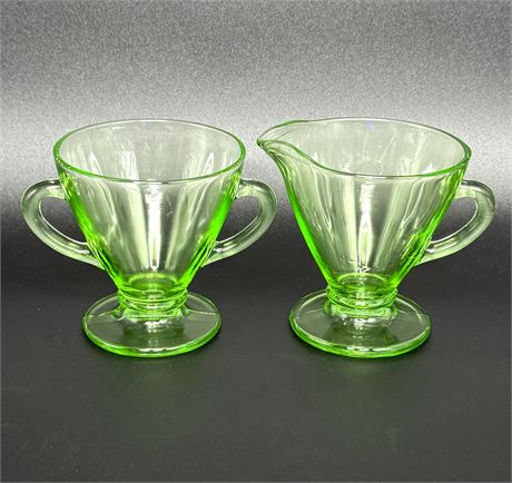 Vintage Uranium Glass Sugar and Creamer