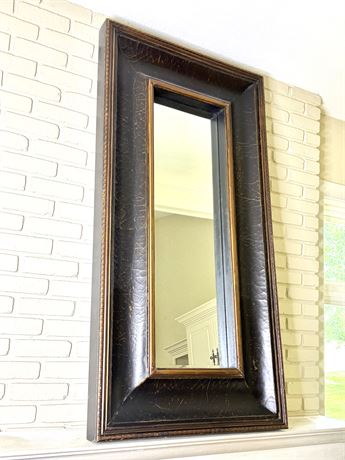 Tall Floor or High Mantle Mirror with Black and Gold Frame
