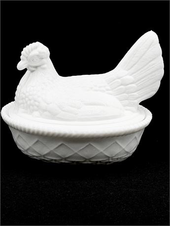 Milk Glass Hen On Nest Covered Dish