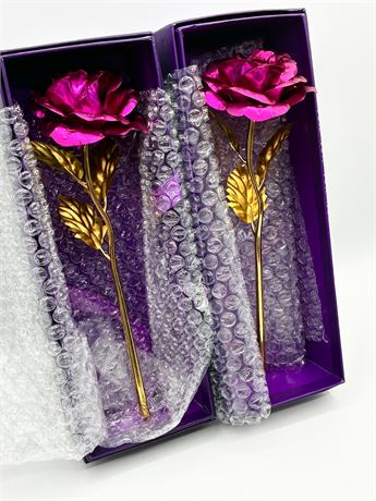 Pair of 24K Gold-Plated Roses