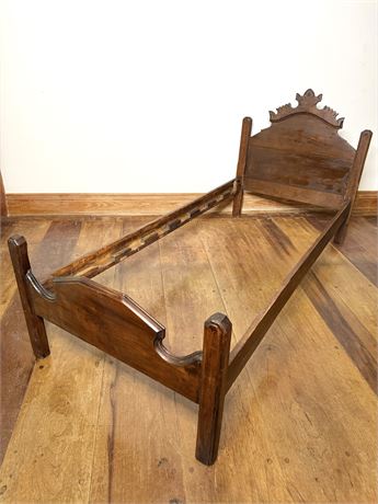 Antique Victorian-Style Carved Wood Narrow Single Bed Frame