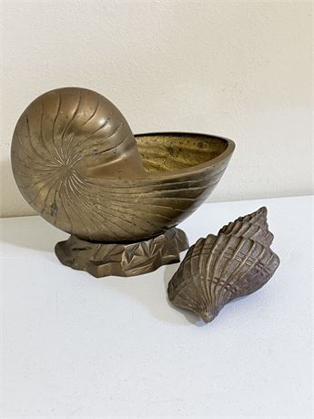 Pair (2) Brass Large Sea Shell Decor