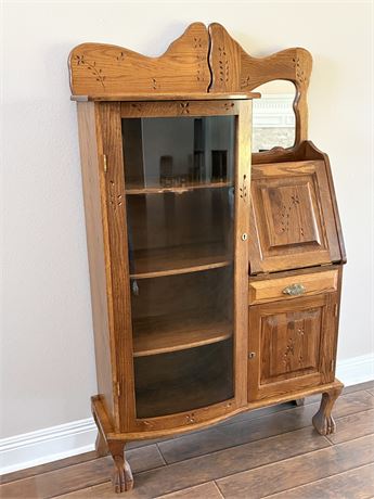Solid Wood Clawfoot Side-by-Side Secretary Desk w/ Curio