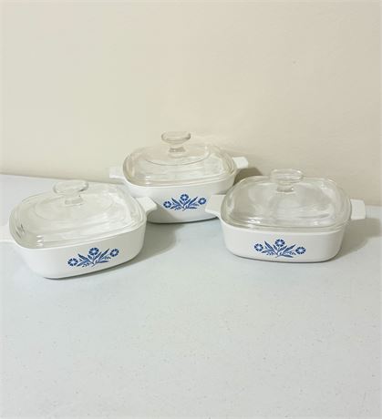 CORNING WARE ~ “Blue Cornflower” ~ (3) Covered Casserole Dishes