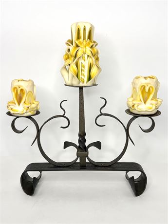 Wrought Iron Candle Holder with 3 Candles
