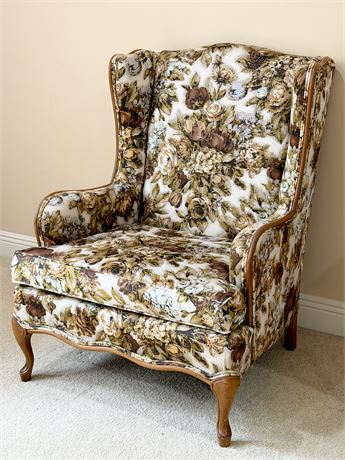 Floral Upholstered Wingback Armchair