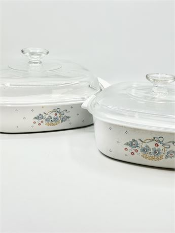 CORNING WARE ~ Country Cornflower ~ Pair (2) Casserole Dishes