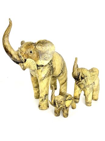 Set of 3 Vintage Handmade Oyster Shell and Resin Elephant Statues