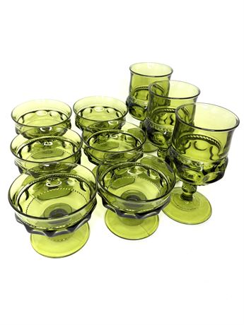 Vintage Indiana Green Glass Thumbprint Glasses