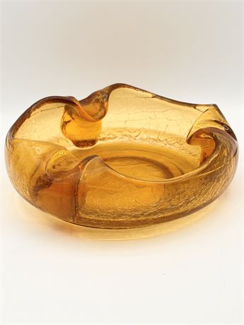 Viking Amber Crackle Art Glass Ashtray