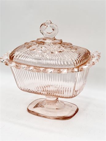 INDIANA GLASS ~ Lace Edge Pink ~ Footed Candy Box With Lid