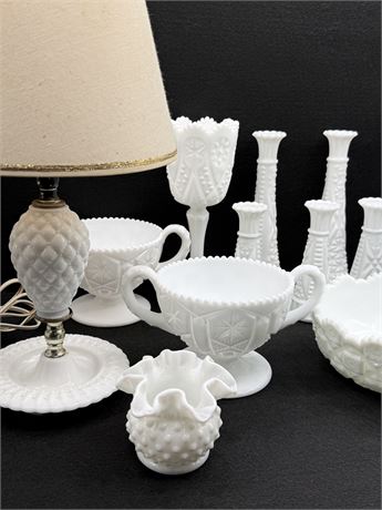 11Pc Misc Milk Glass