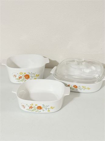 3 Piece Corning Ware Set ~ Wildflower