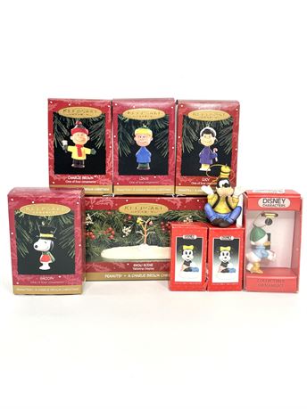 Lot of 9 Peanuts and Disney Ornaments