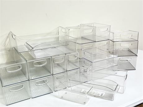 Lot of 26 Clear Hard Plastic Storage Bins
