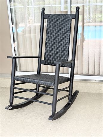 Black Weather Proof Ratan Wood Patio Rocker