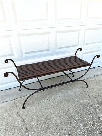Slat Bench with Iron Frame