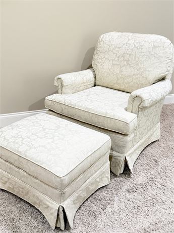 BEST CHAIR INC. ~ Leaf & Floral Upholstered Arm Chair With Ottoman