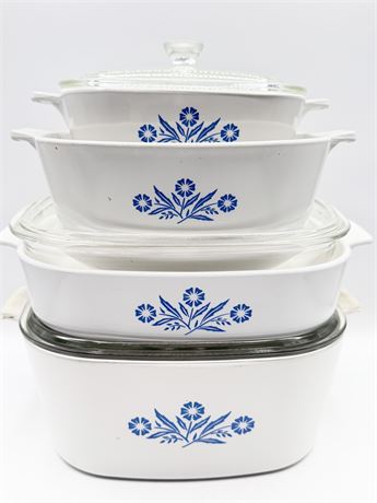 CORNING WARE ~ Blue Cornflower ~ Set Of (4) Casseroles