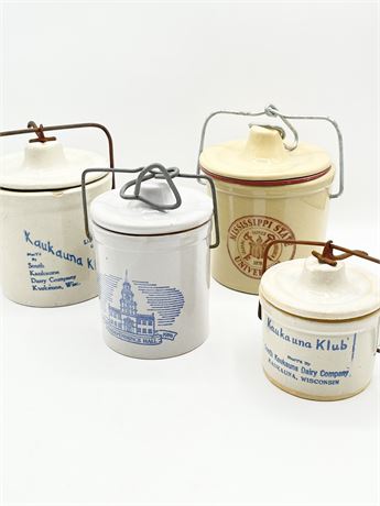 Collection Of (4) Assorted Stoneware Crocks With Lids