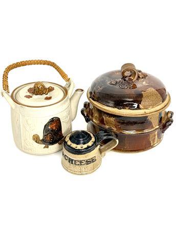 Handmade Pottery Lot - Teapot, Lidded Pot, and Cheese Shaker