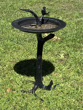 Painted Cast Aluminum Bird and Twig Sundial Birdbath