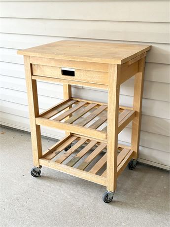 Natural Finish Wooden Rolling Cart