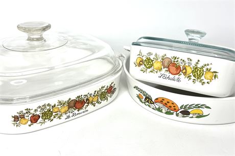 Corning Ware Dish Lot - Spice of Life and Merry Mushroom (Rare)