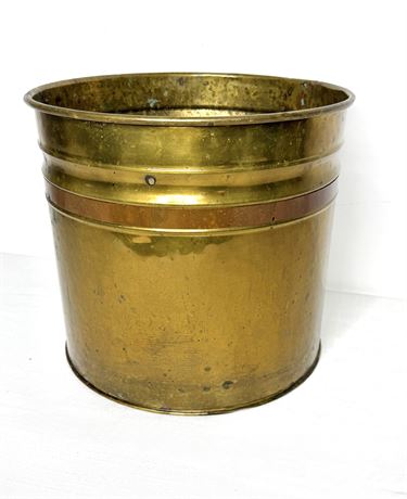 Vintage Brass Planter / Cachepot with Banded Rim