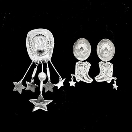 STERLING SILVER ~ Western Style Brooch & Earrings