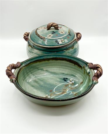 Handmade Ceramic Casserole Tureen & 2-Handle Serving Dish