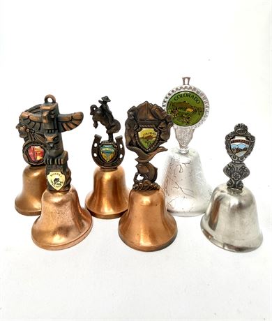 Set of 6 Brass and Metal Souvenir Bells