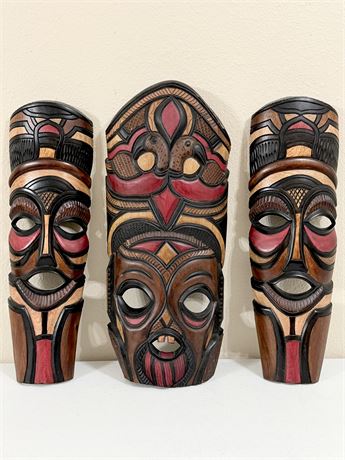 Hand Carved & Painted Wooden African Mask Wall Decor