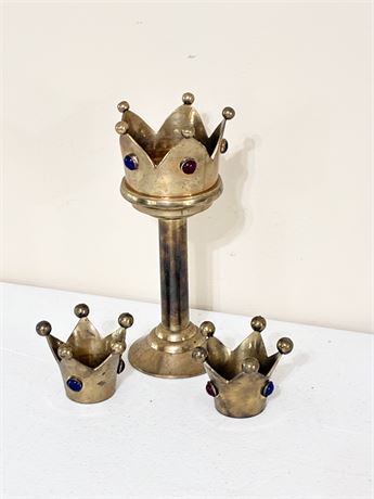 Solid Brass Crown Candlestick & 2 Candle Holders