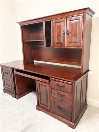 Wooden 2-Pc Credenza & Hutch W/ File Cabinet