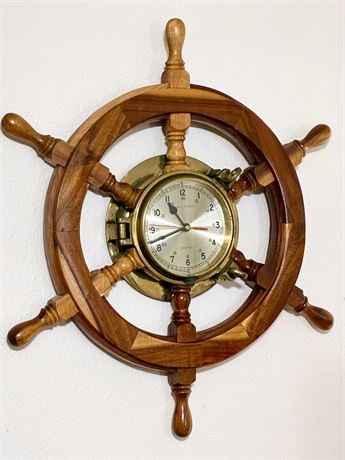 Wooden & Brass Ship’s Wheel Wall Clock