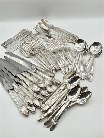 ROGERS BROS ~ “First Love” Flatware ~ Place Setting for 12 + 6 Serving Pcs