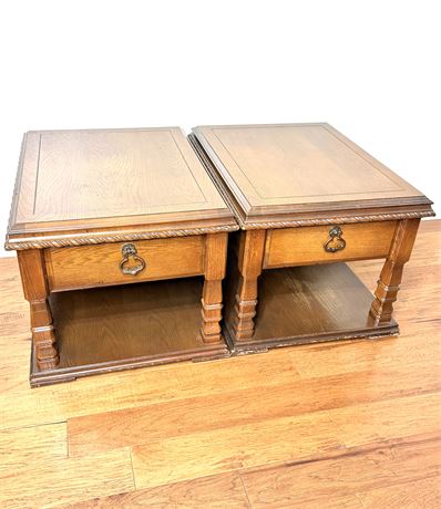 Set of 2 Vintage Matching Side Tables with Spiral Trim