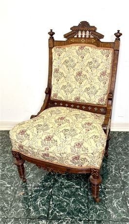 Antique Hand Carved Eastlake Parlor Chair on Casters
