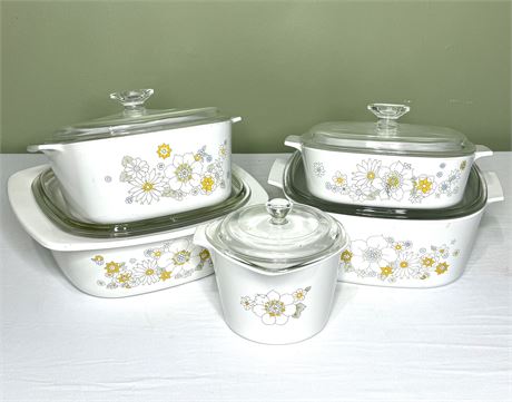 5 Piece “Floral Bouquet” Corning Ware Lidded Dish Set