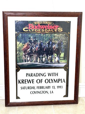 1993 Krewe of Olympia Budweiser Clydesdales Framed Poster