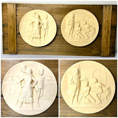 Set of 2 Vintage Studio Dante Di Volteradici Plates on Wood Slats