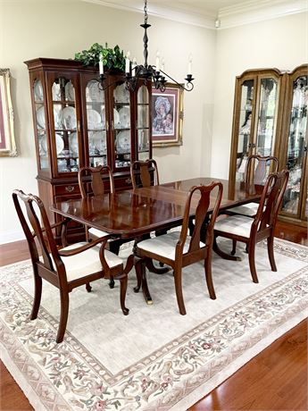 KNOB CREEK ~ Mahogany DBL Pedestal Dining Table & 6 Upholstered Chairs Set